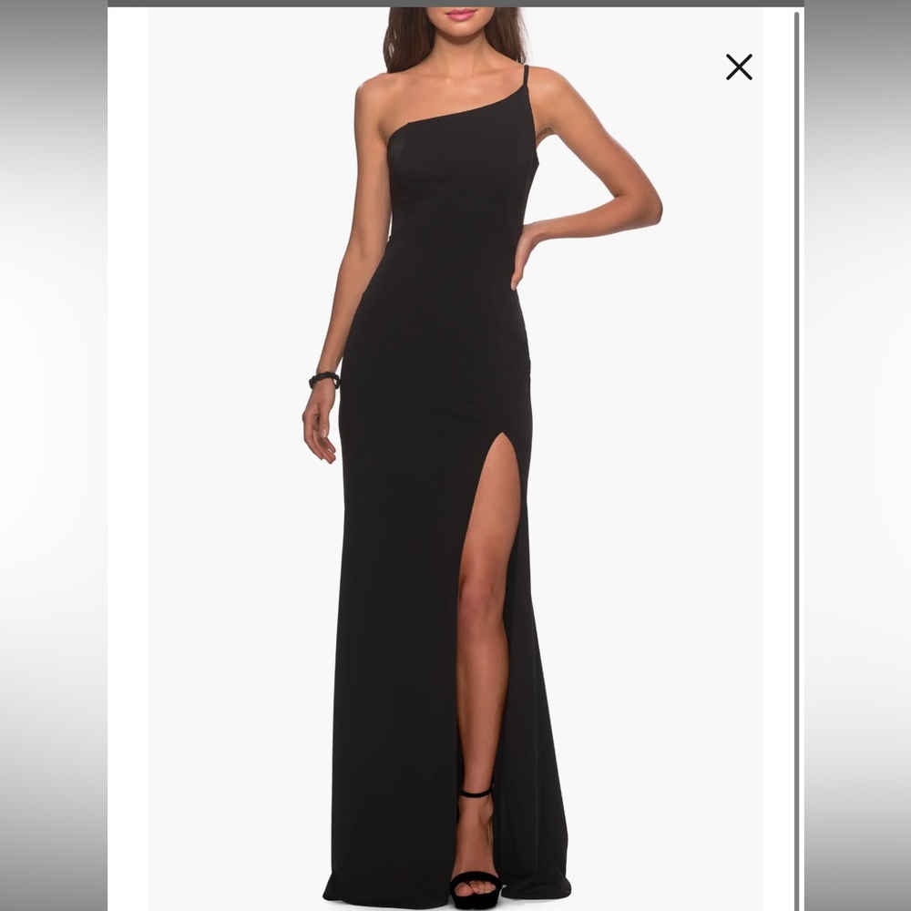 La Femme One Shoulder Long Jersey Homecoming Dress BLACK size 2